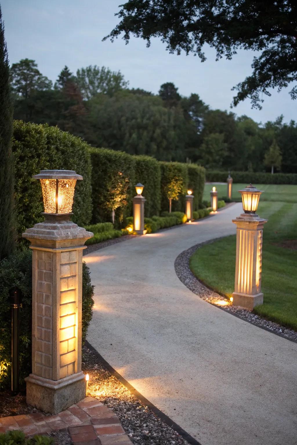 Produce an impressive doorway using warmly illuminated columns.