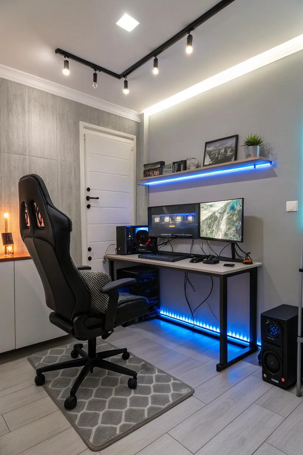 A lively gaming spot blending aesthetic appeal with usefulness.