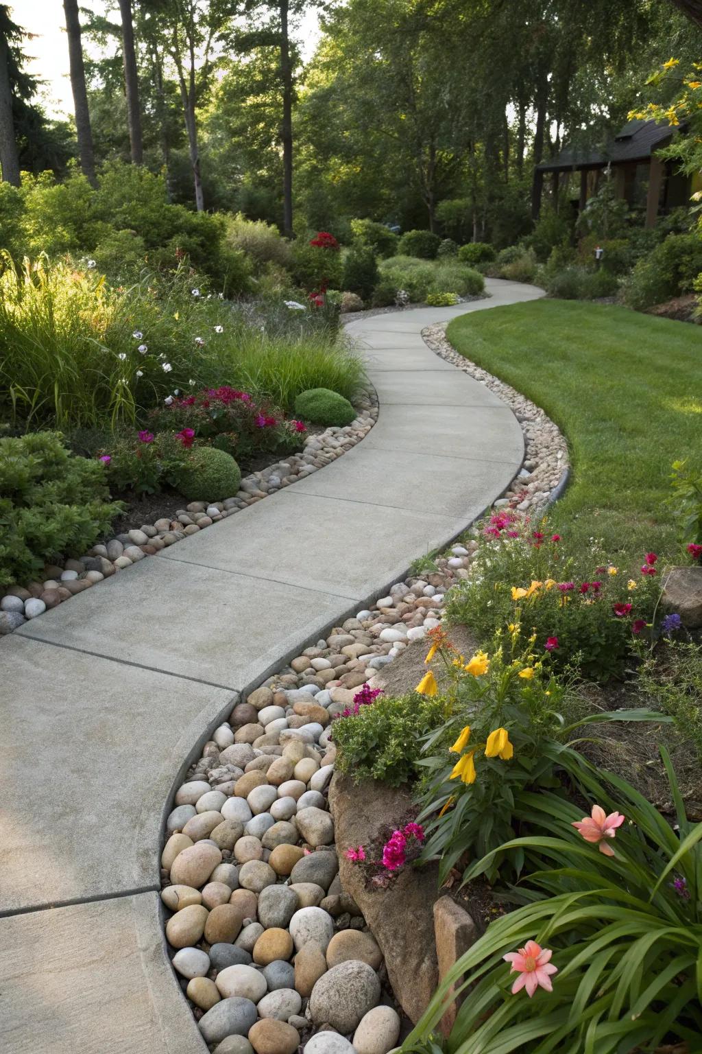 Concrete and stone pathway edging for a touch of elegance.