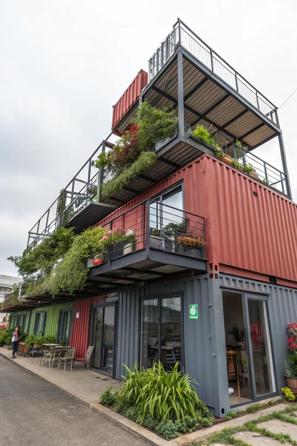 A multi-story container residence ingeniously maximizing available space.