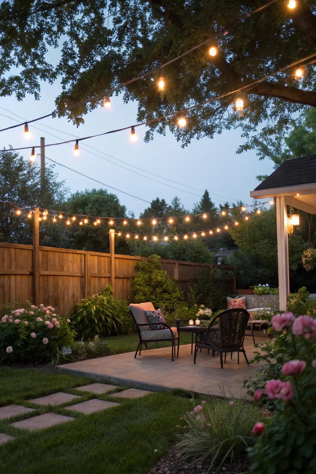 Fairy lights introduce a magical element to any backyard.