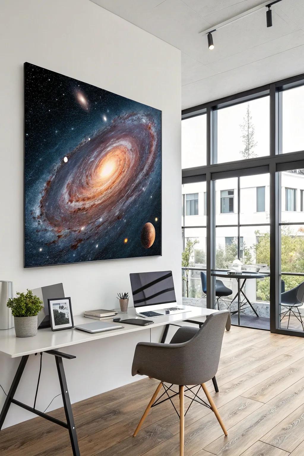 A galaxy-themed painting changes your space into a cosmic paradise.