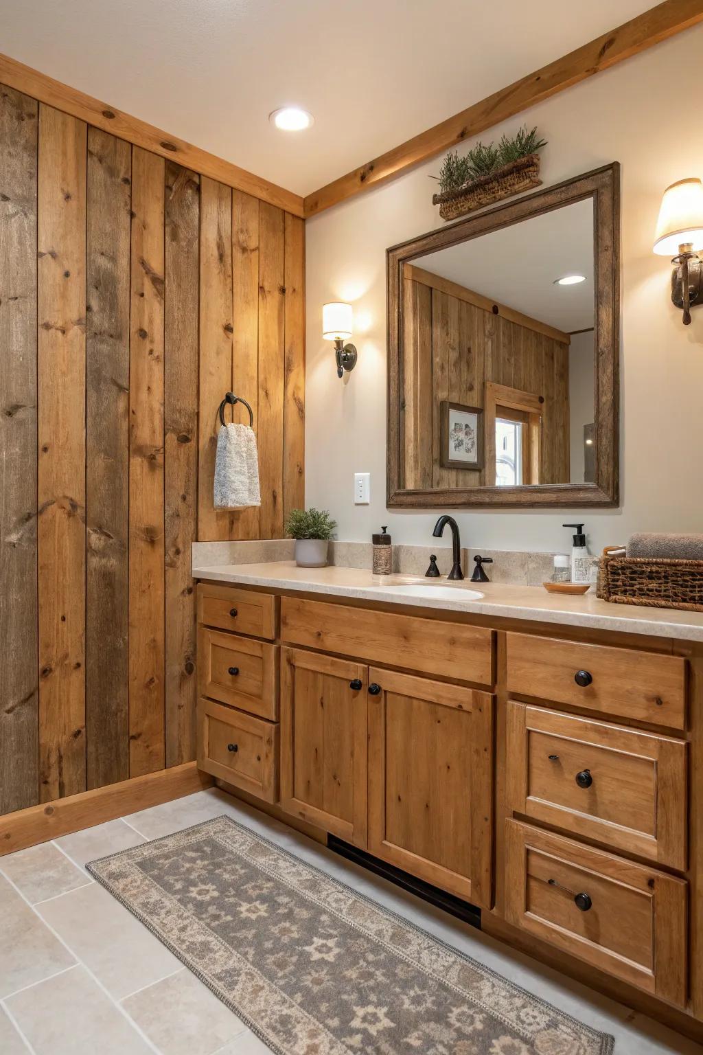 Natural timber features in a comfortable bathroom setting