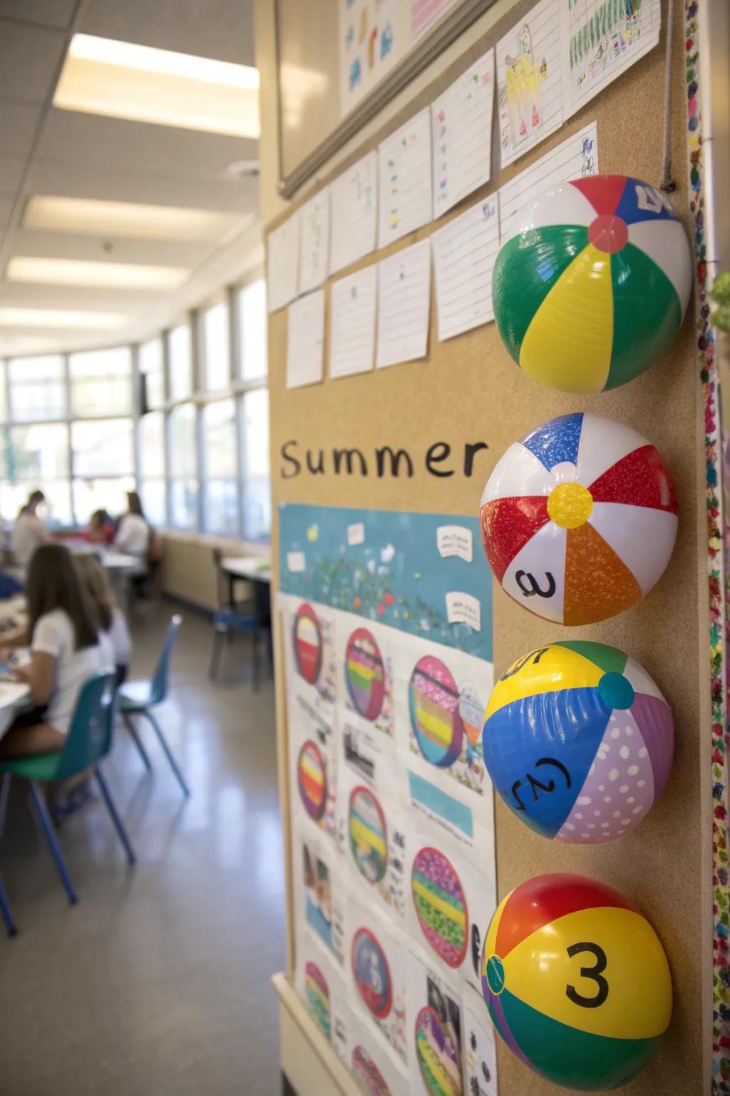 A beach ball burst bringing summer feelings into the classroom.