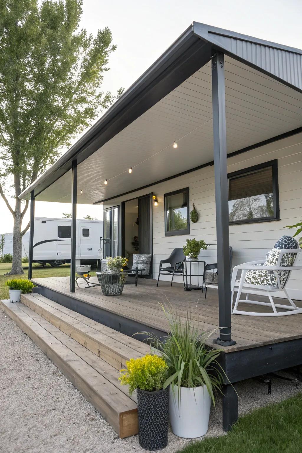 Flat roofs offer a contemporary design that enhances your porch with a minimalist impression.
