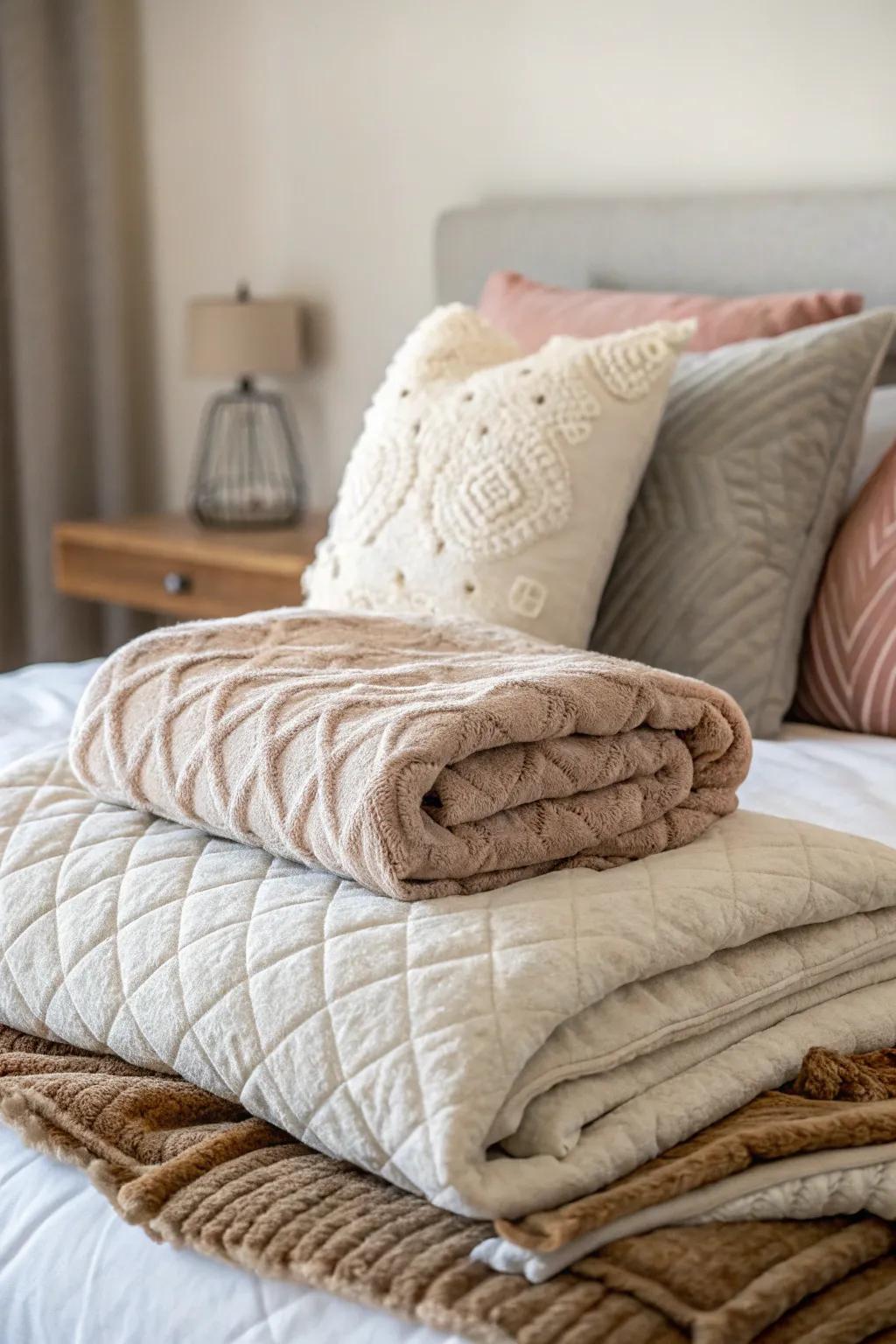 Mixed textures bring snugness, turning your bed into an ideal comfy getaway.