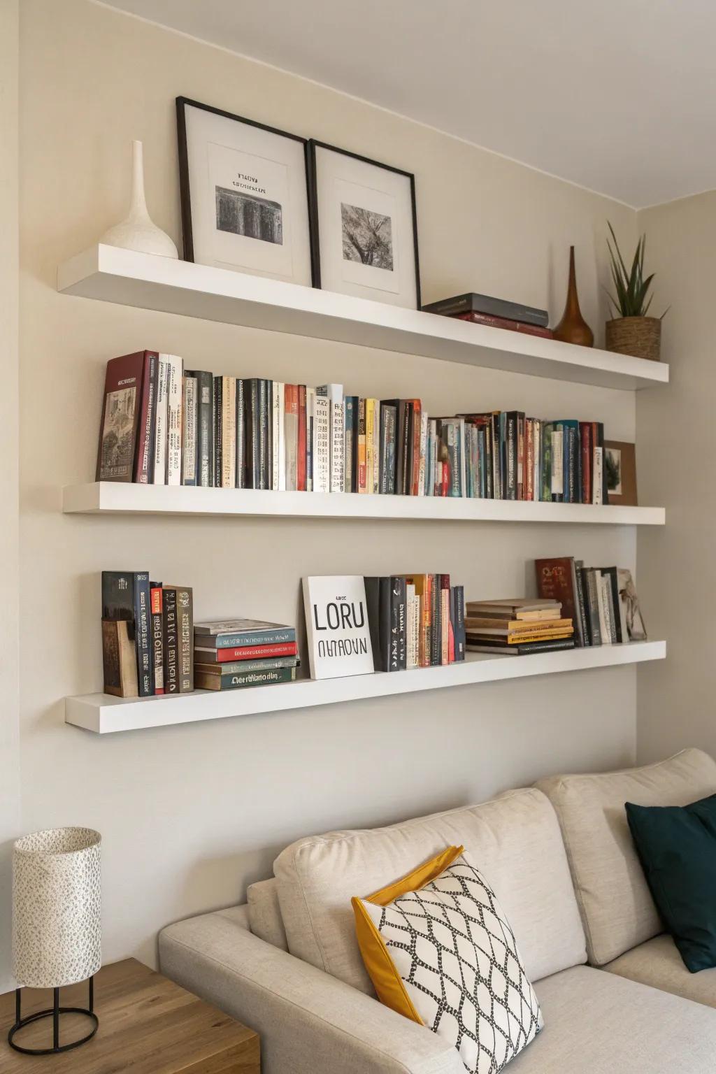 Wall shelves bring beauty and practicality to your book display.