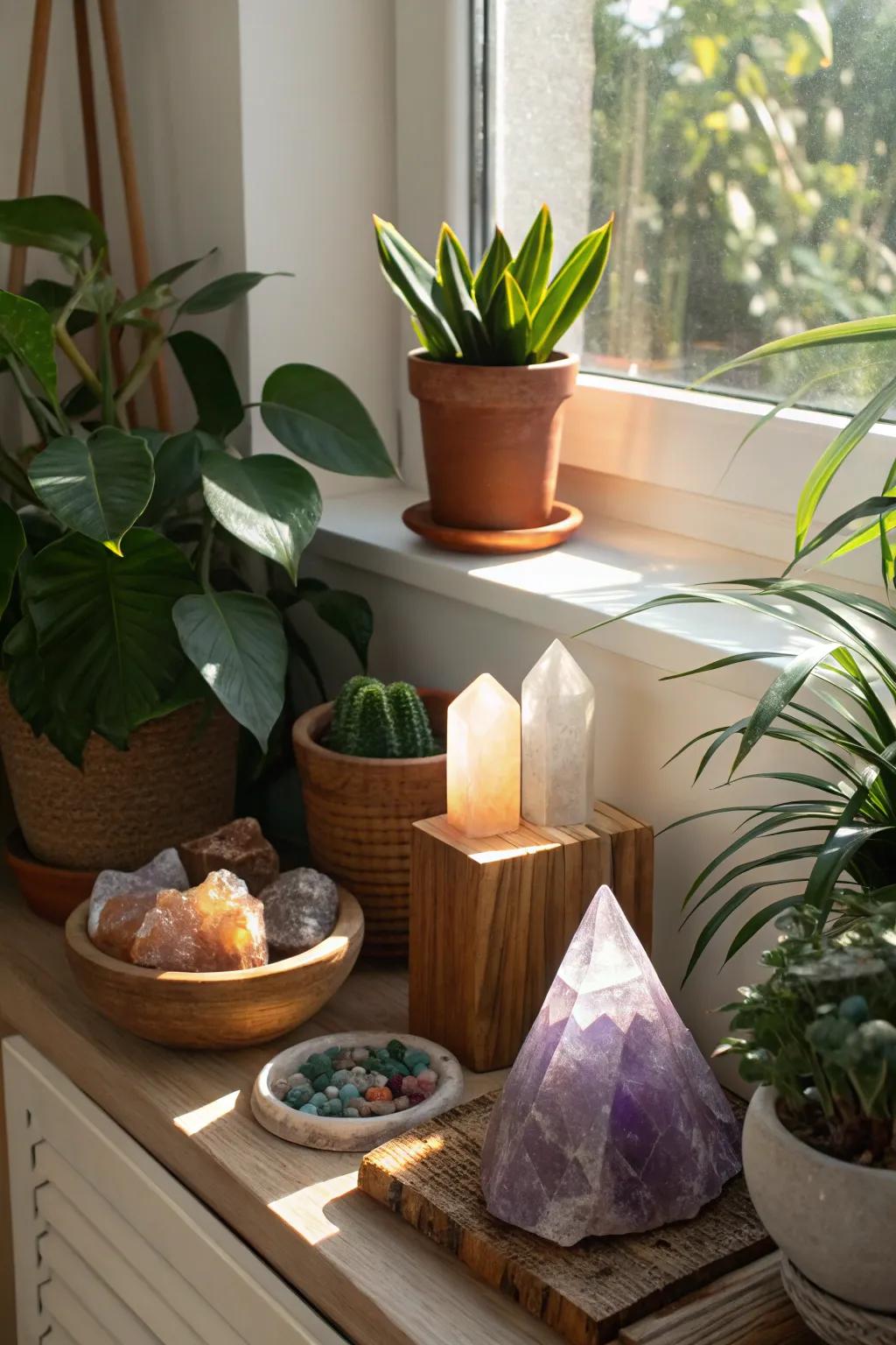 Earthy elements and gemstones synergize to craft an invigorating, grounded vibe.