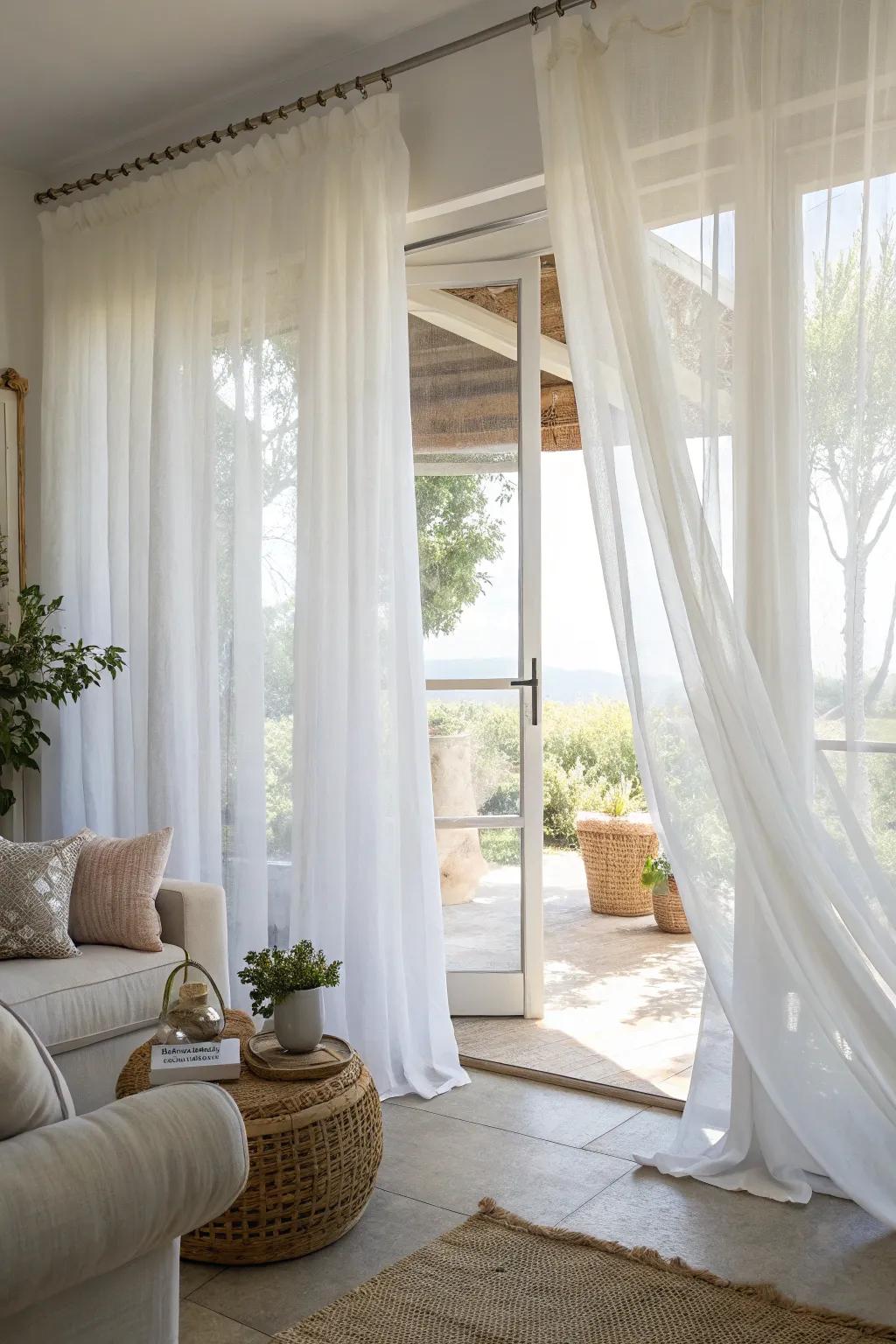 Light filtering panels create a bright and airy living room.