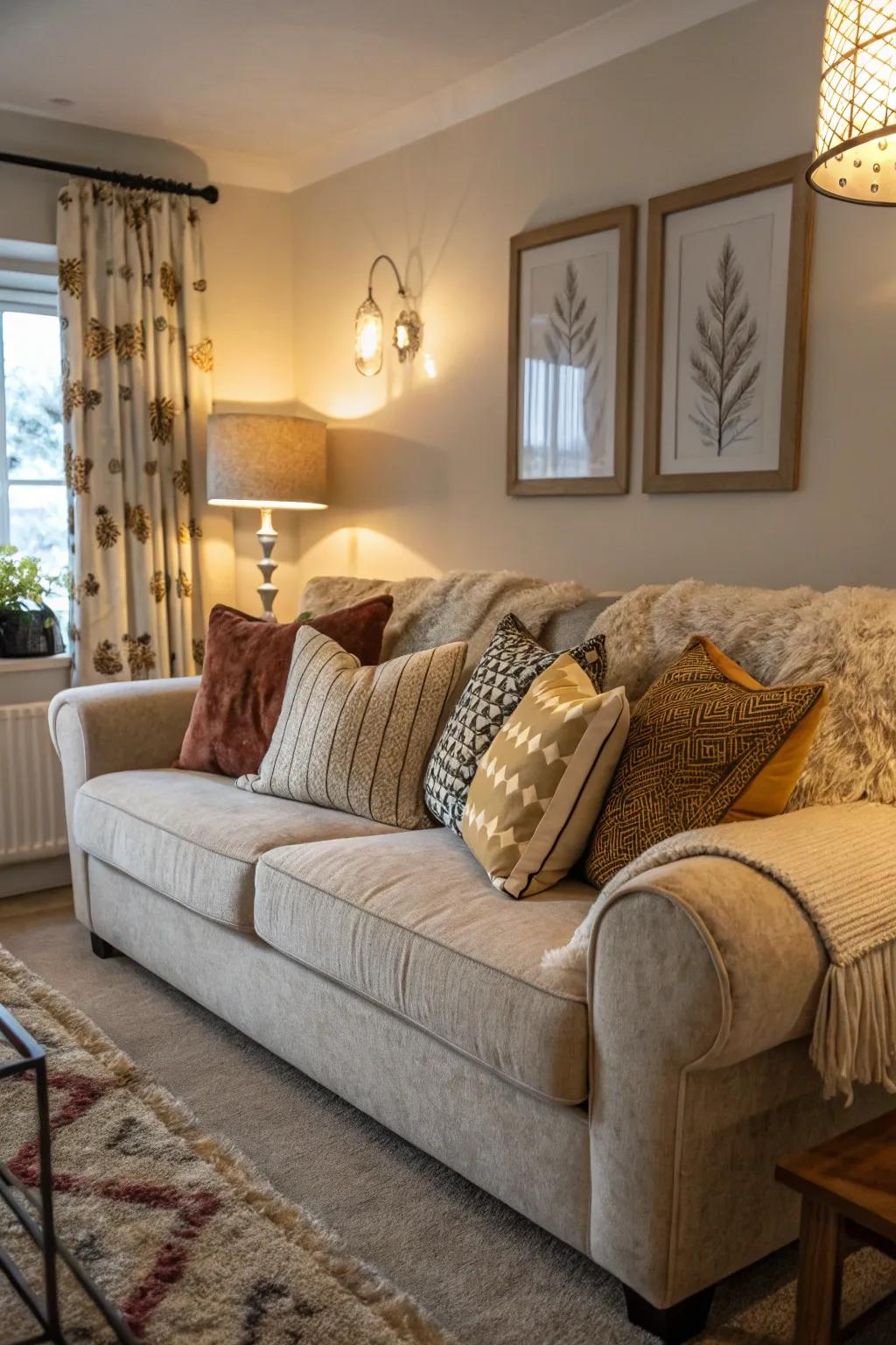 A deluxe couch graced with comfortable cushions.