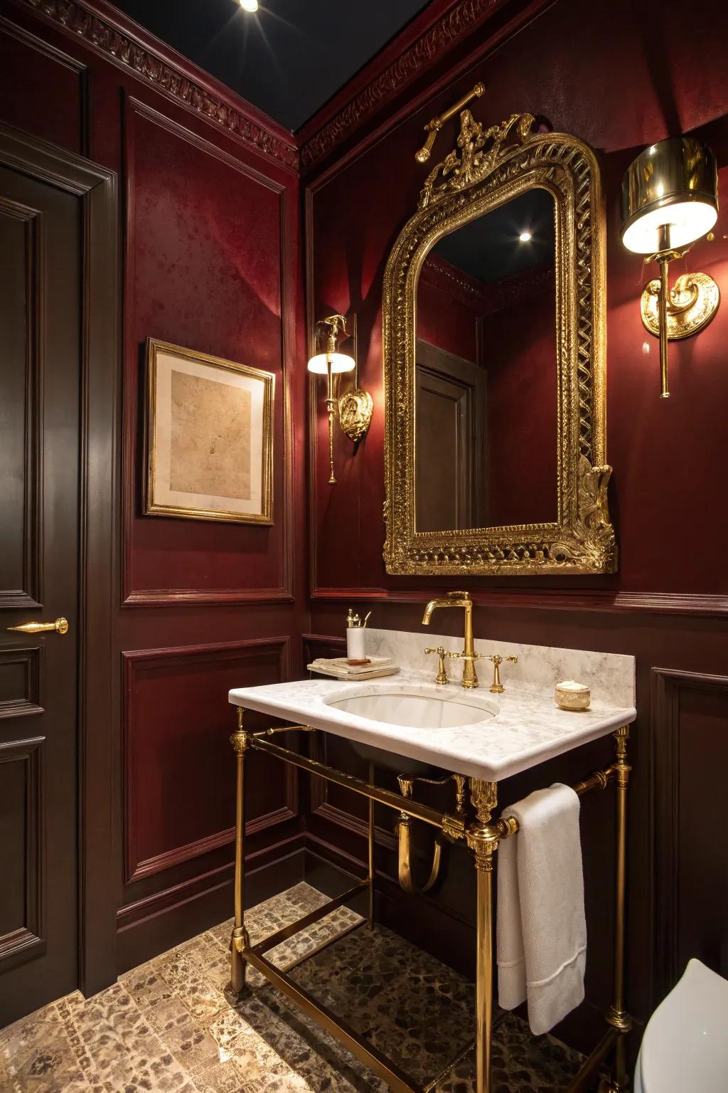The marriage of dark red and gold radiates sophistication and opulence.