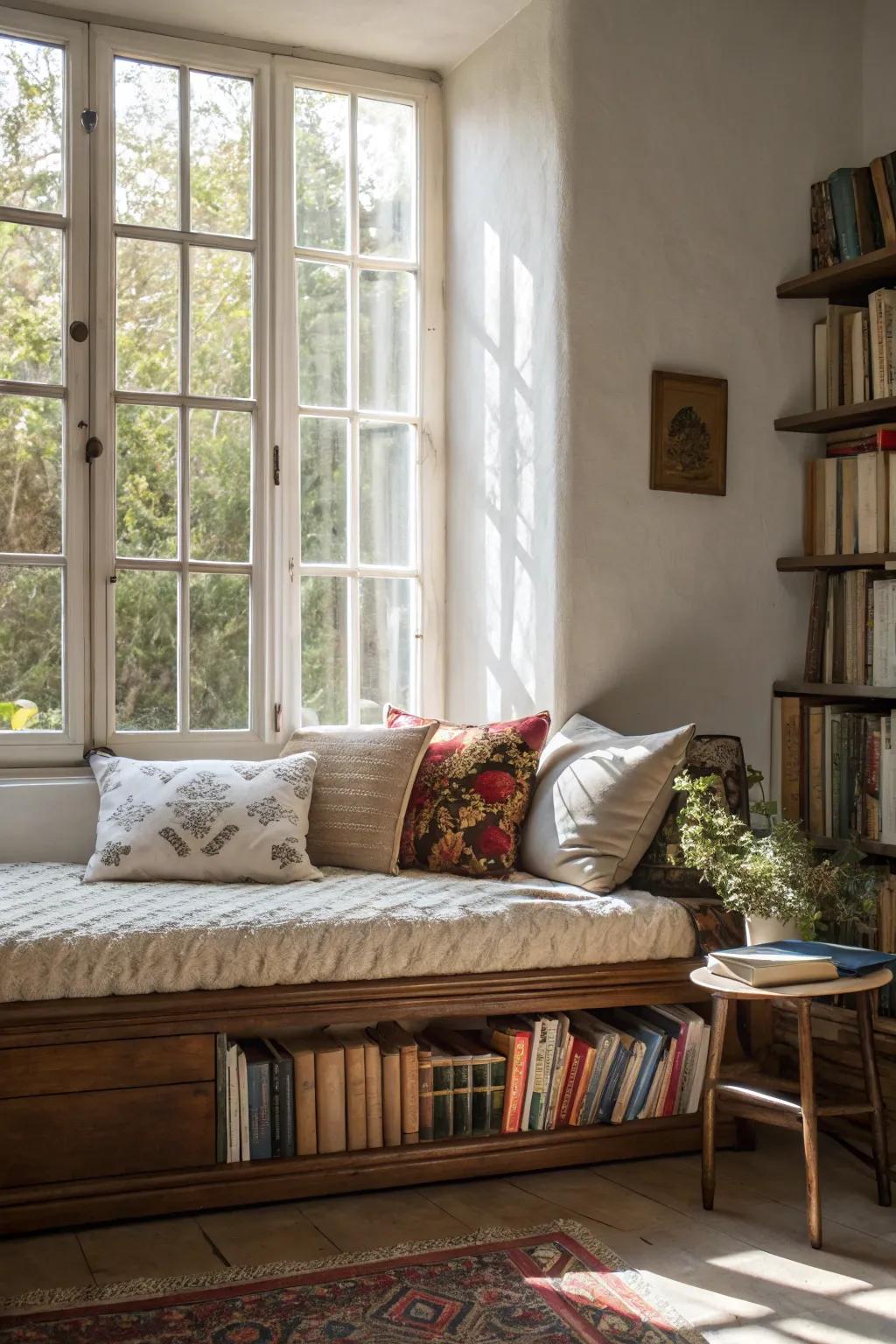 Daybed placed by the window for a reading nook