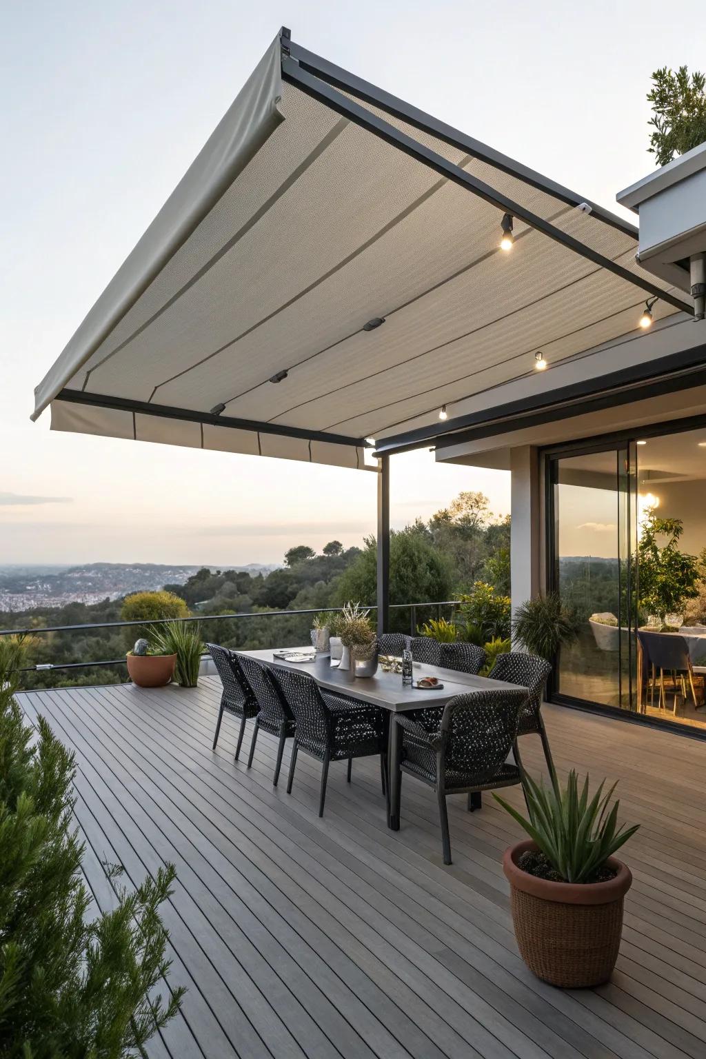 Retractable awnings offer versatile shade answers for decks.