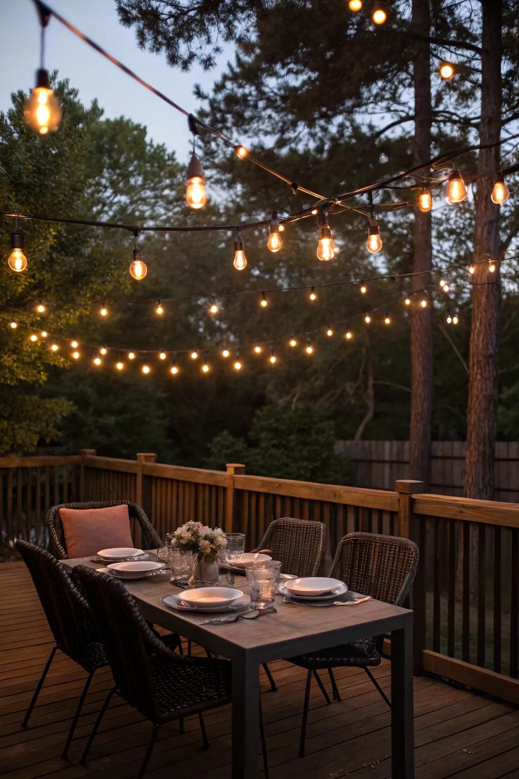 Twinkling lights bring a magical touch to any deck celebration.