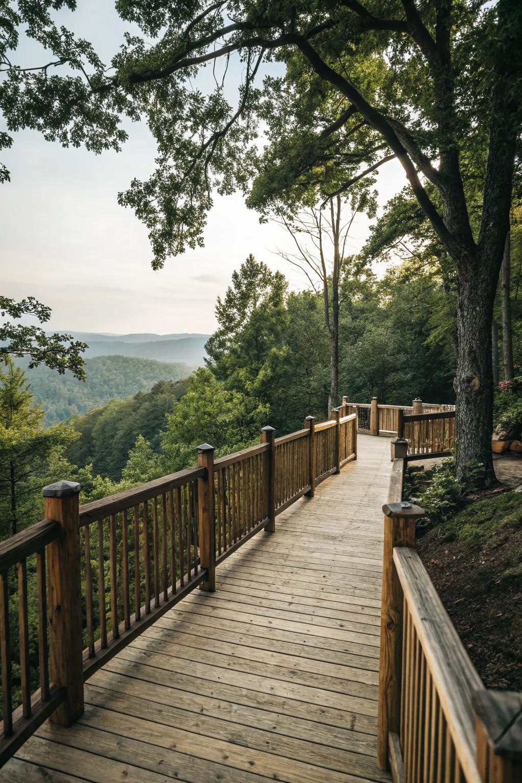 Wooden railings contribute enduring, rustic appeal.