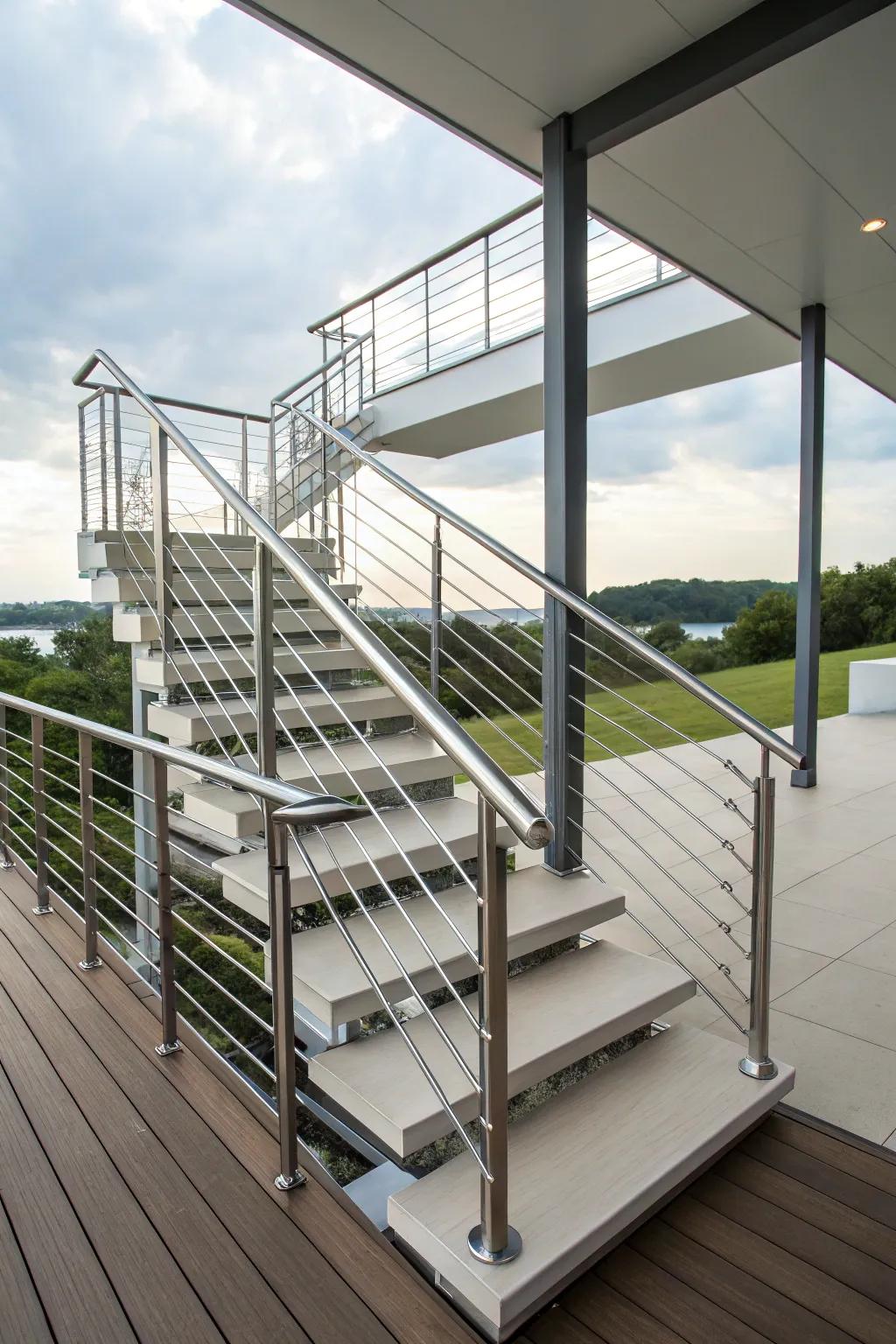 Incorporate a contemporary touch with metallic banisters.
