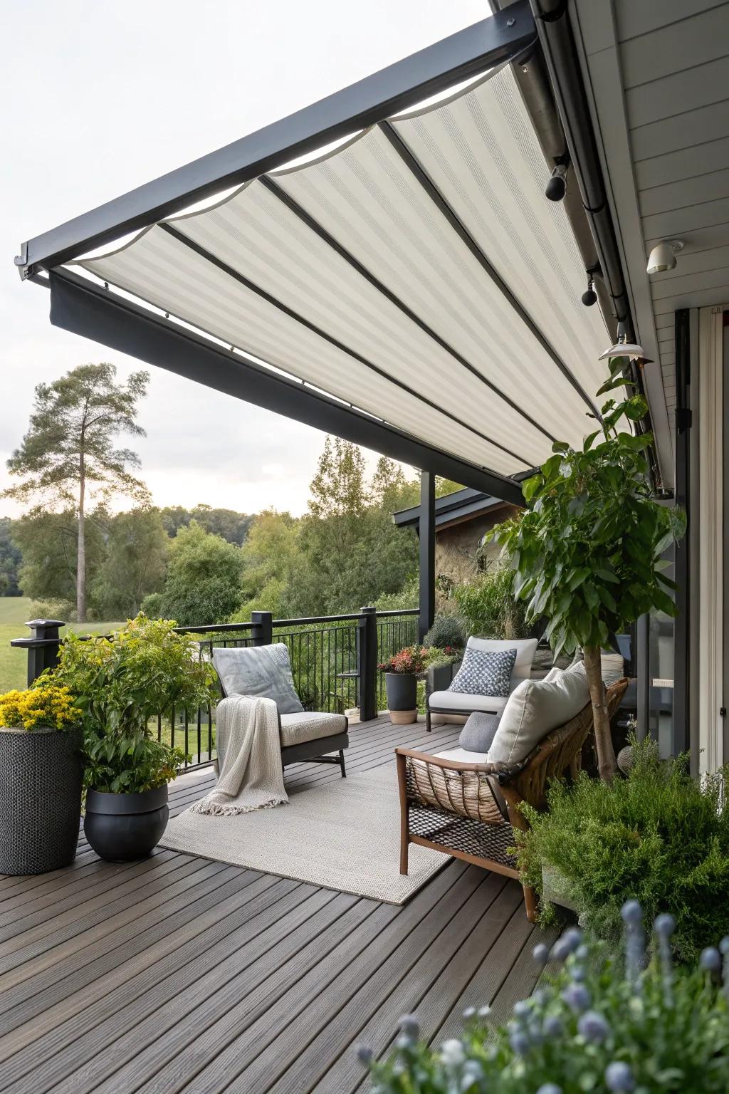 Retractable awnings are the epitome of flexible shade, adaptable for any event.