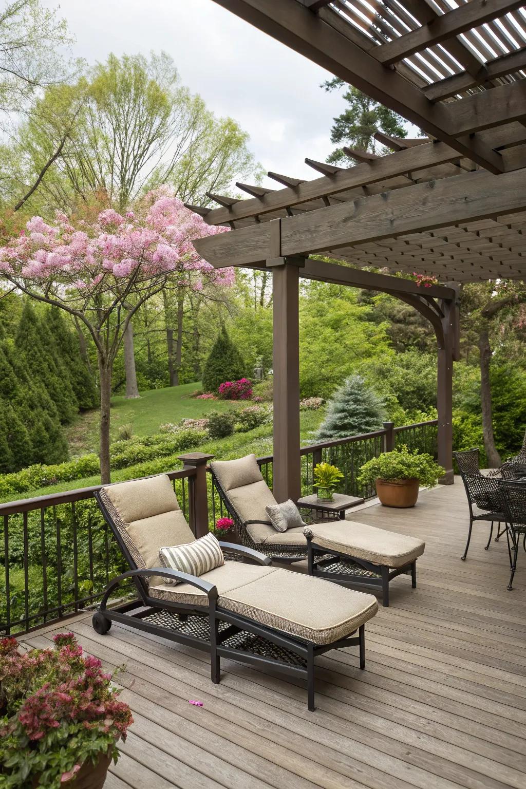 A peaceful lounge area under a frame, made for unwinding.