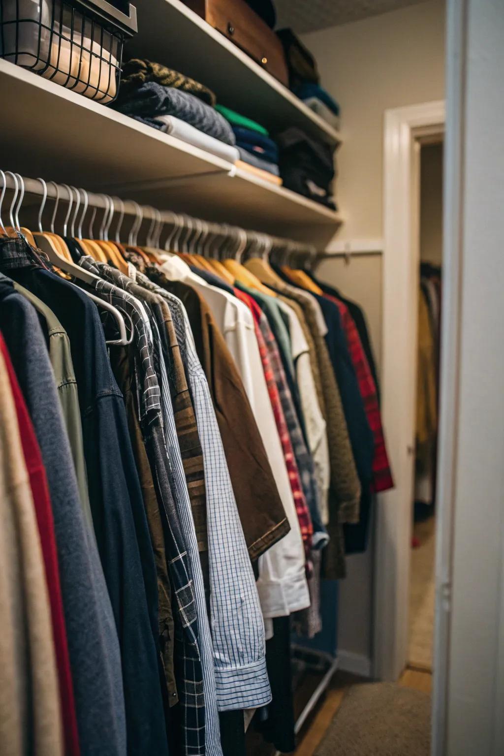 Multiply your hanging storage through thoughtful rod positioning.