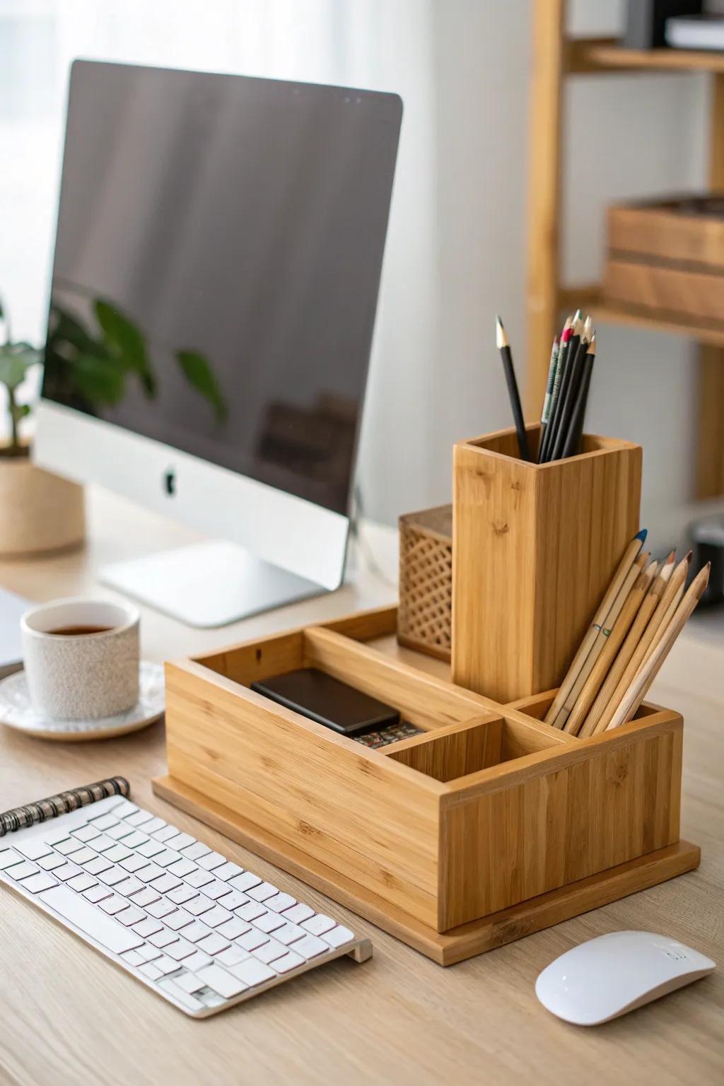 Incorporate the beauty of nature into your workspace with bamboo and wood.