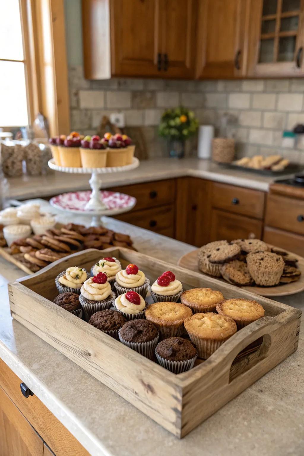 A do-it-yourself dessert area with a homespun appeal.