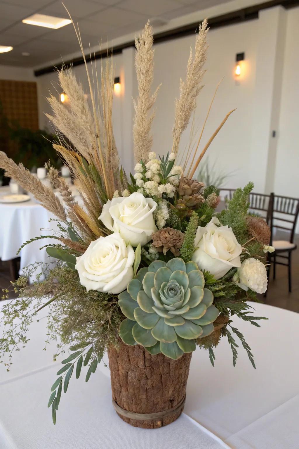 A modern spin on blossom centerpieces with added dimension.