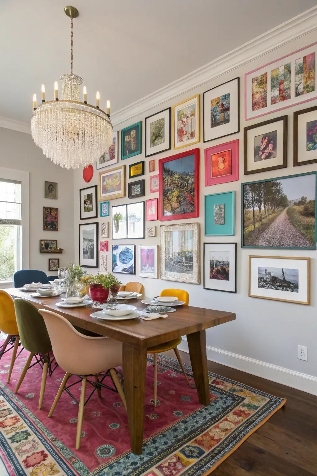A gallery wall brings personal flair and conversation starters into your dining room.