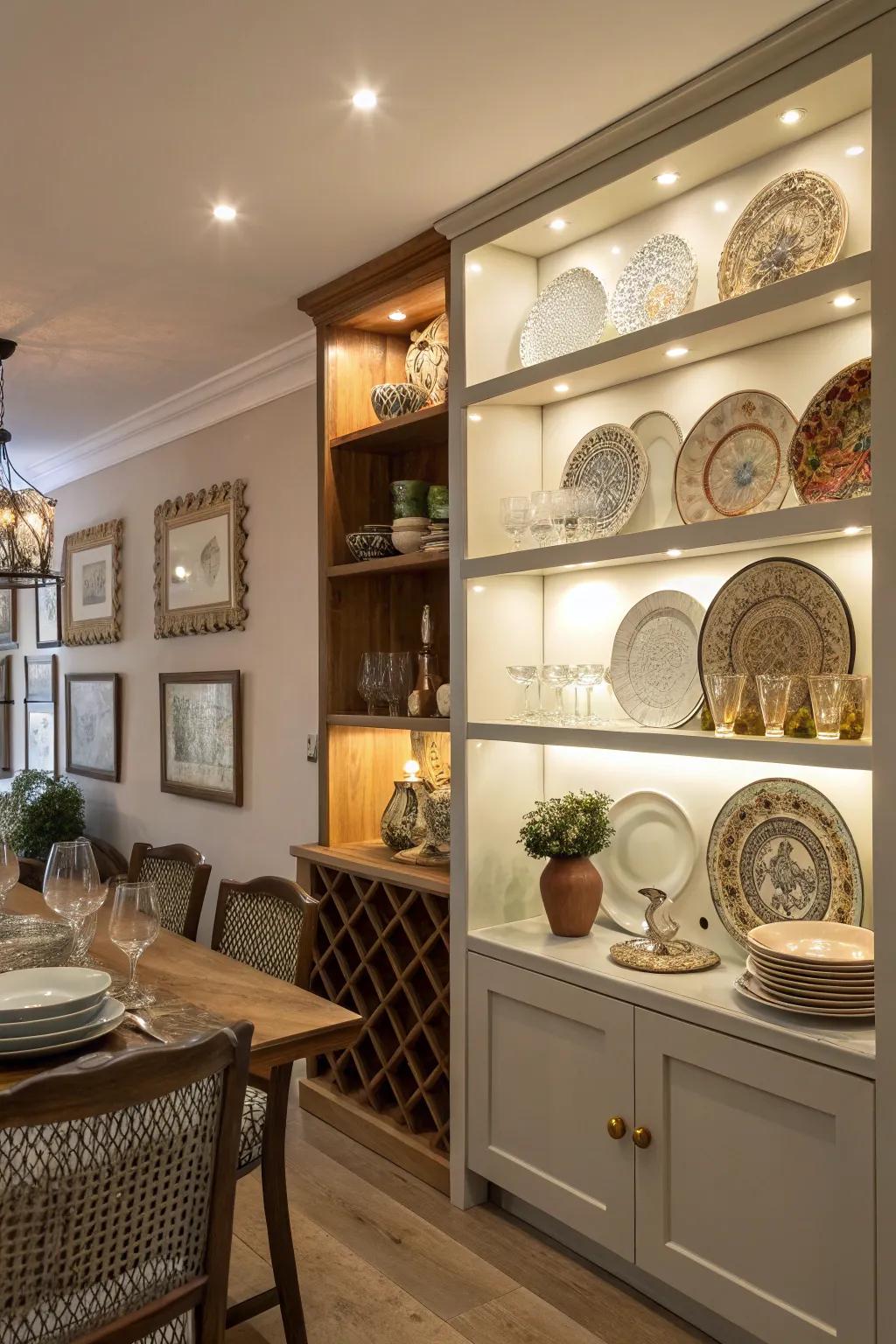 Accessible shelving blends accessibility with the opportunity to display your favorite dining pieces.