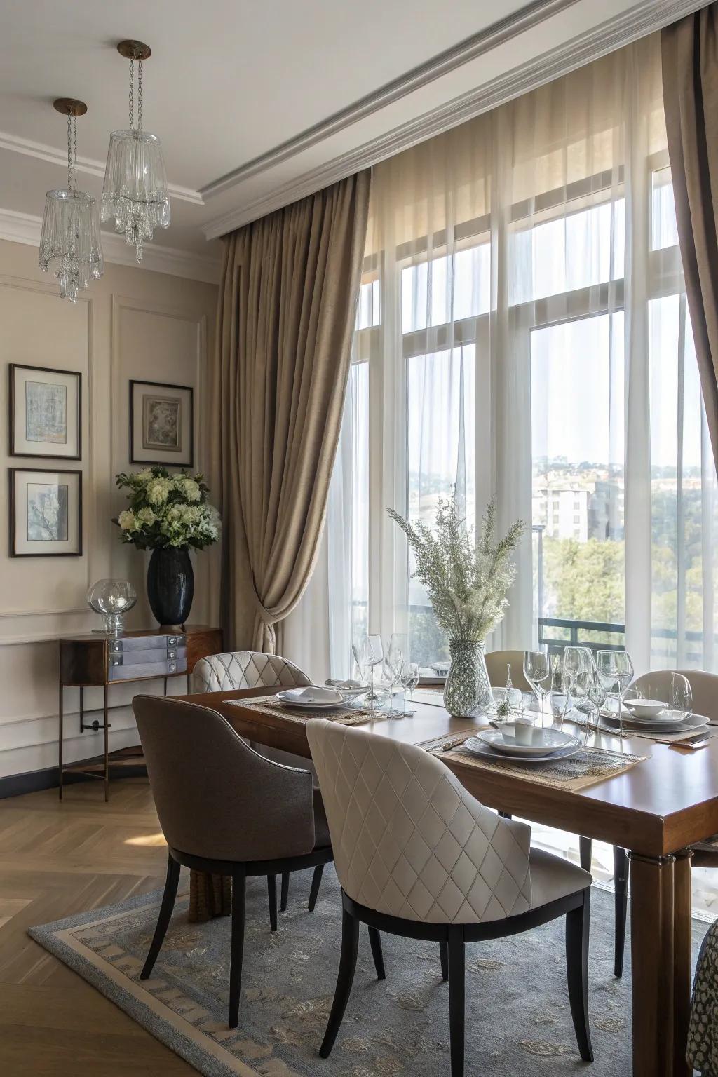 Chic window accents add a sense of elegance and solitude.