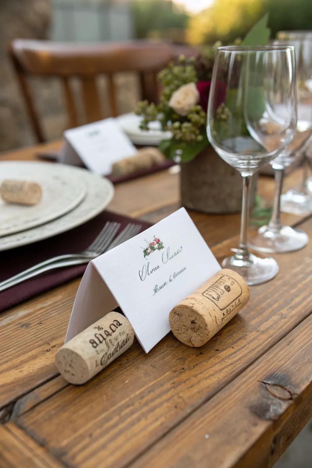 Bottle stopper stands lend a rustic appeal to your table.