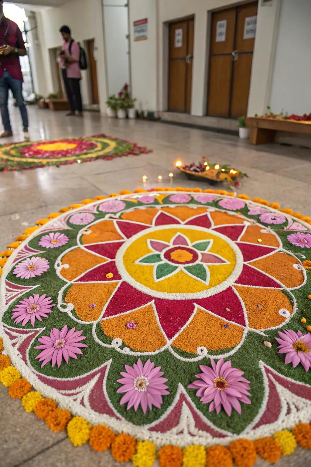 Rangoli art fills any entryway with bright, positive energy.