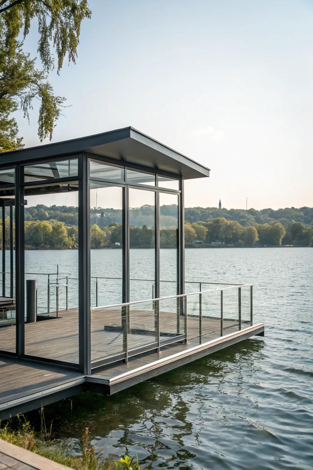 Modern sophistication meets unspoiled beauty in a minimalist gazebo.