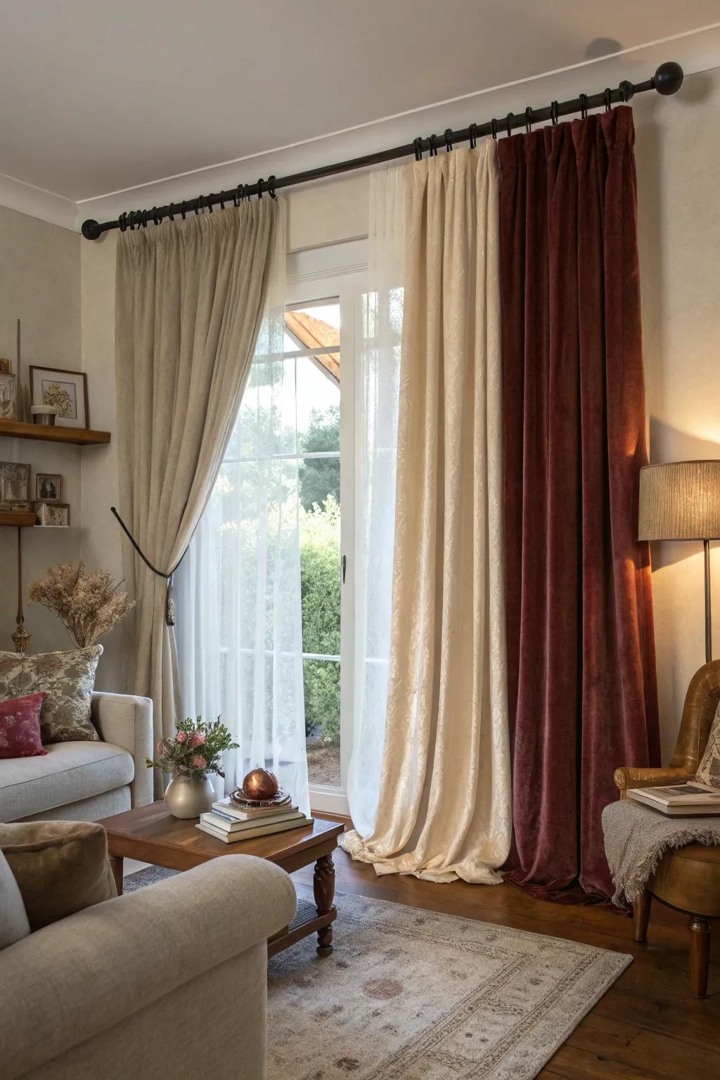 Corduroy and voile create a compelling textured composition.