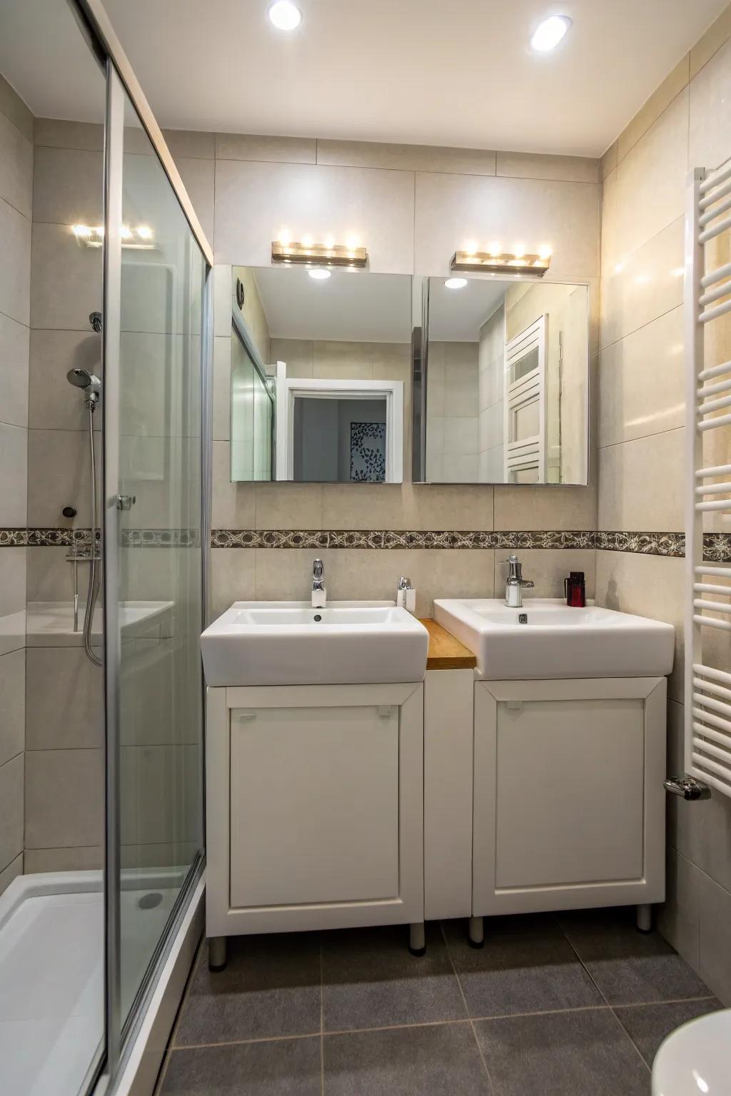 Scaled-down basins provide additional room for essentials.