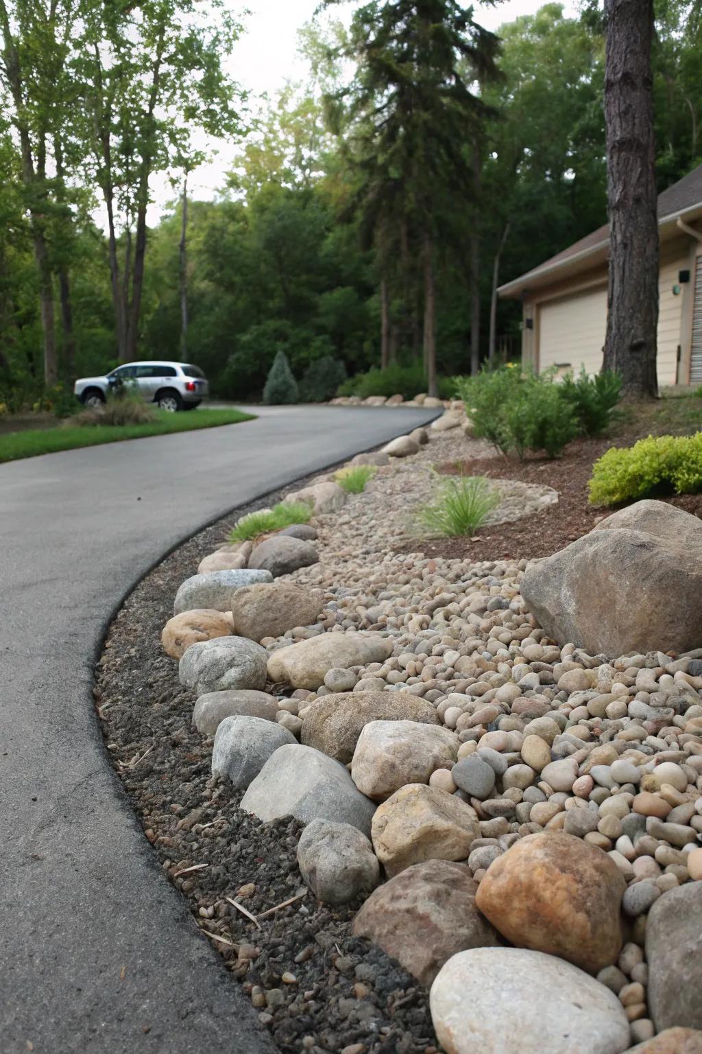 Stony landscape presents this driveway with a genuine, textured visual.