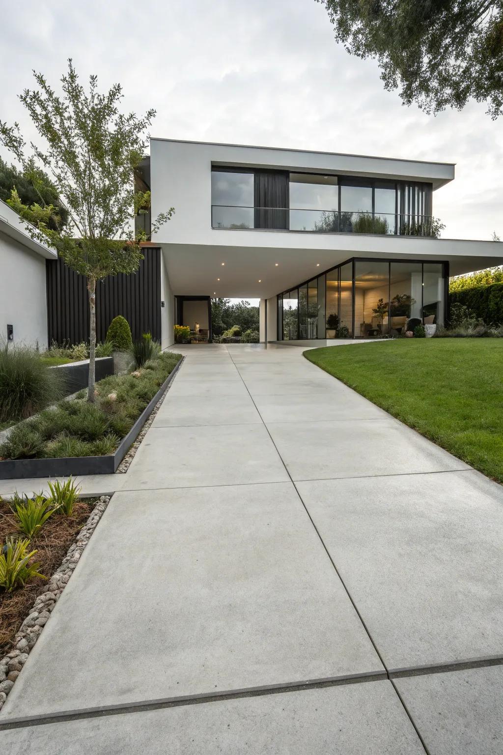 Concrete driveways provide a sleek and modern appeal.