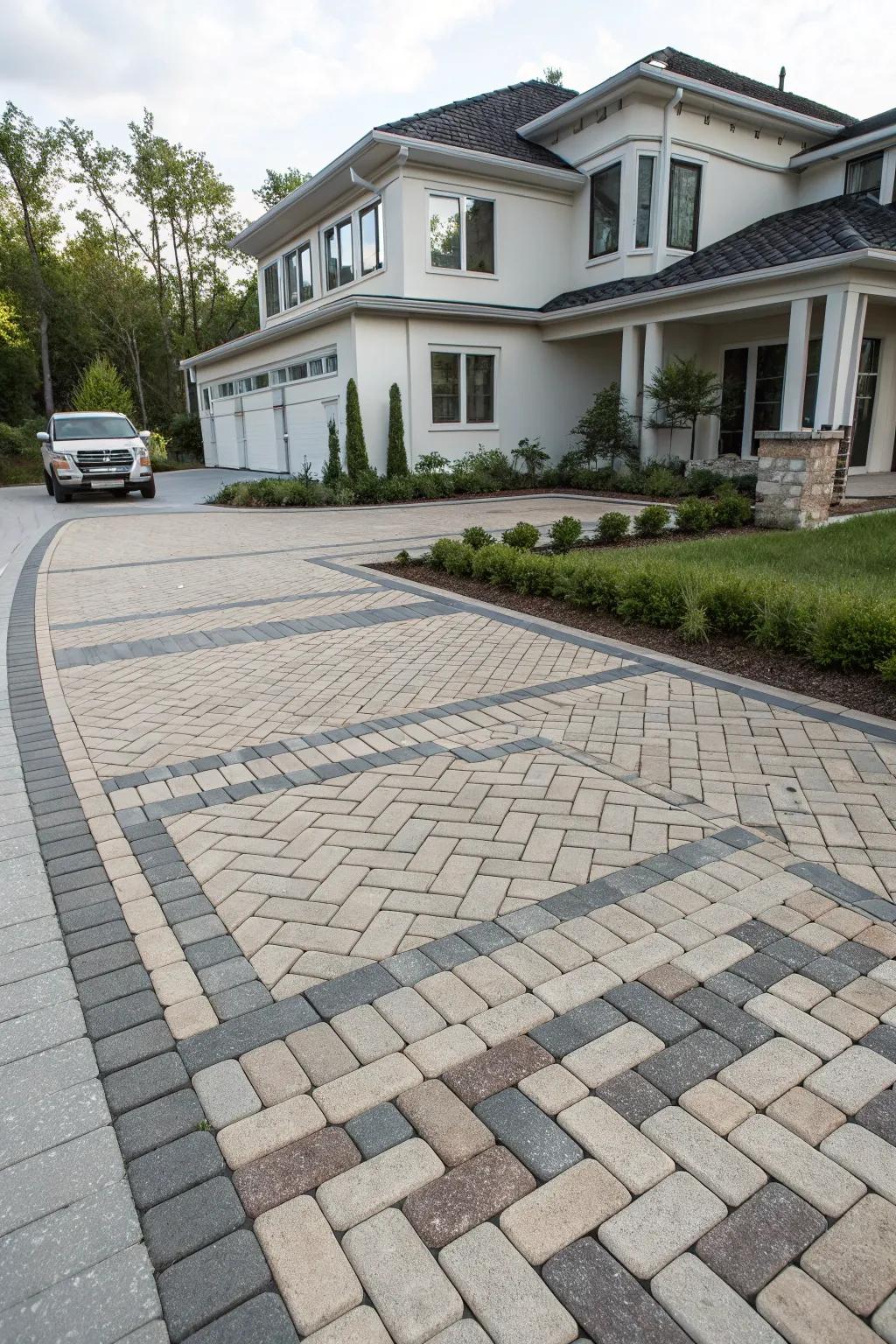 A basketweave pattern infuses a modern vibe into your driveway’s appearance.