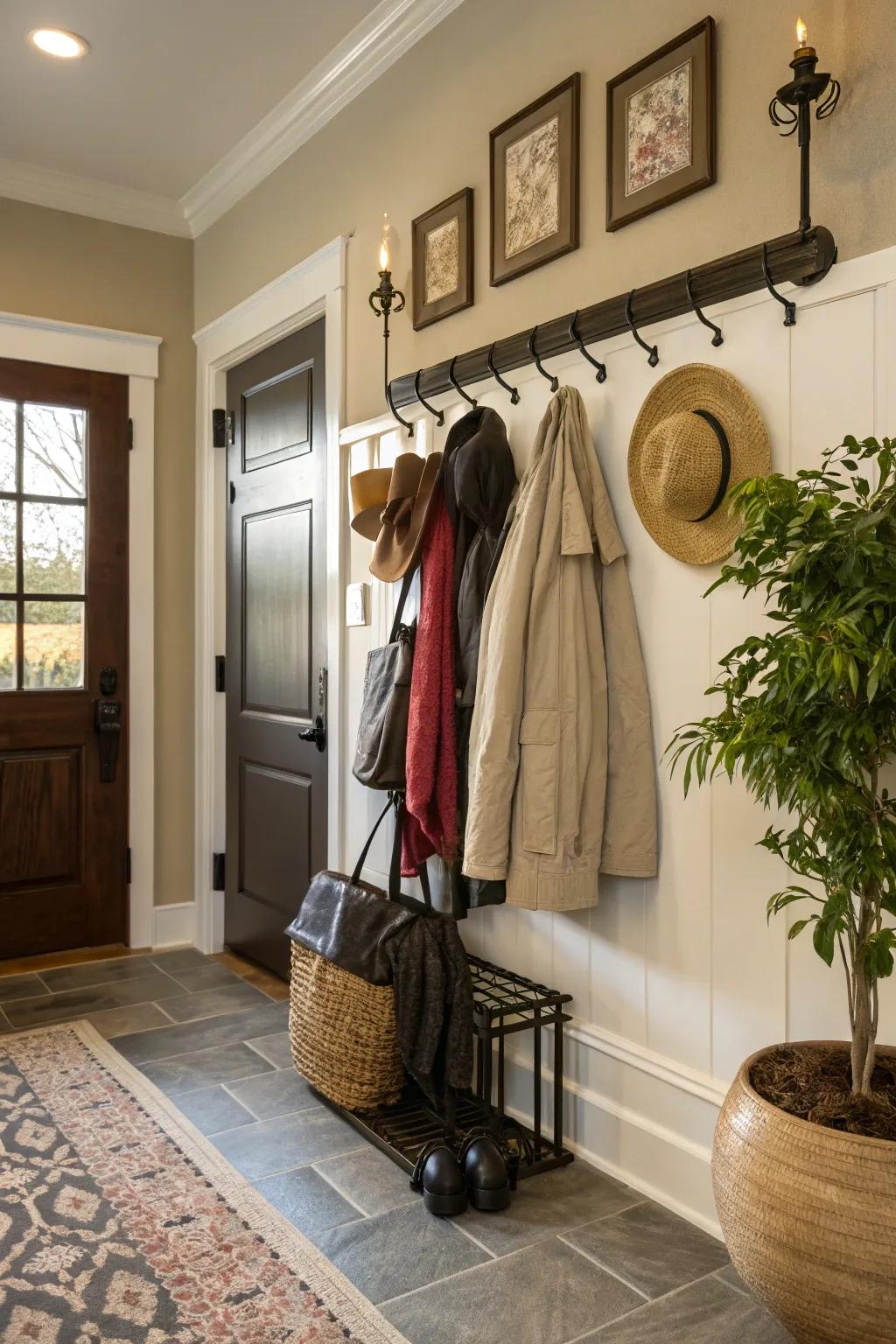 Varied hangers provide plentiful hanging space.
