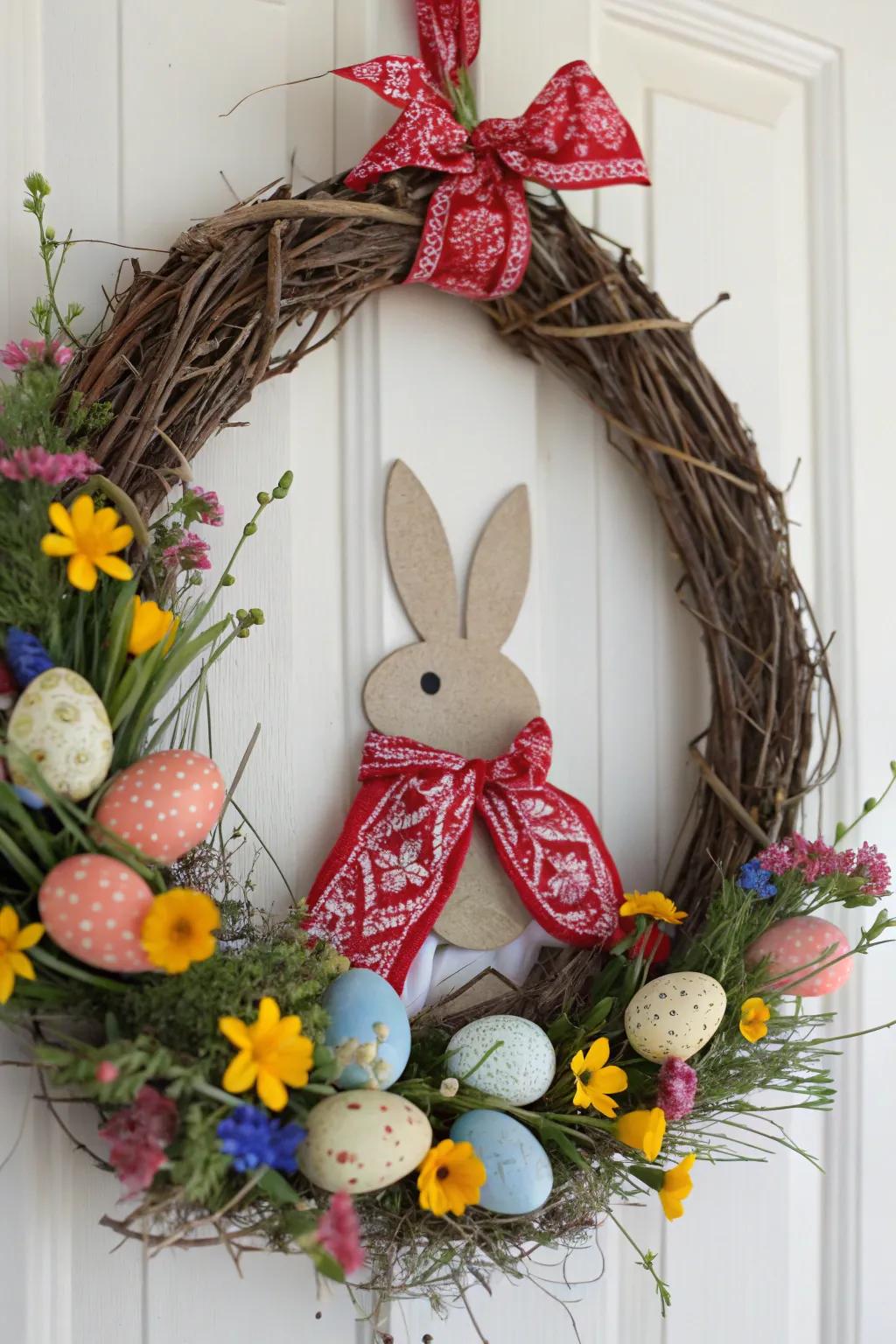 Celebrate the delight of Easter with a bohemian-style bandana bunny wreath!