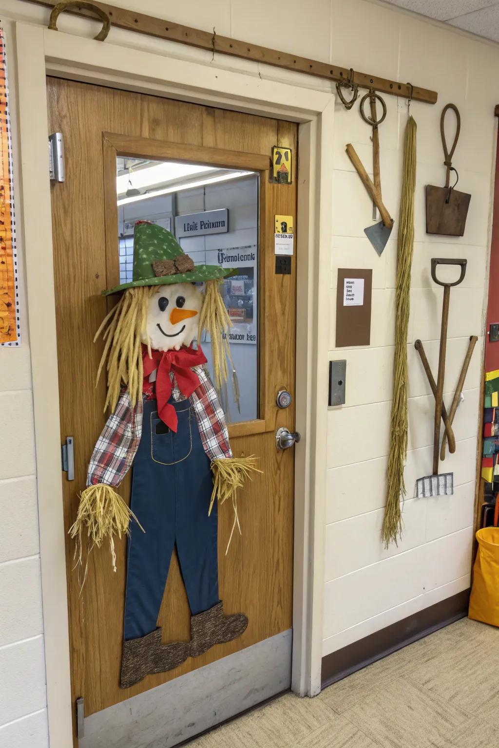 A scarecrow welcomes students into the fall festivities.