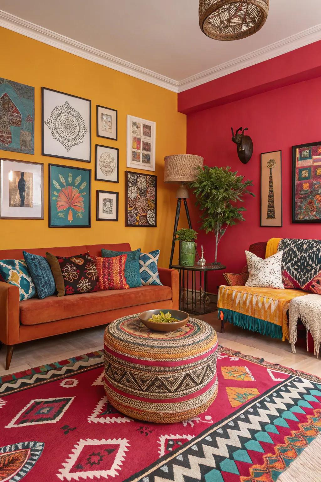 This eclectic space is brought to life with striking colors.