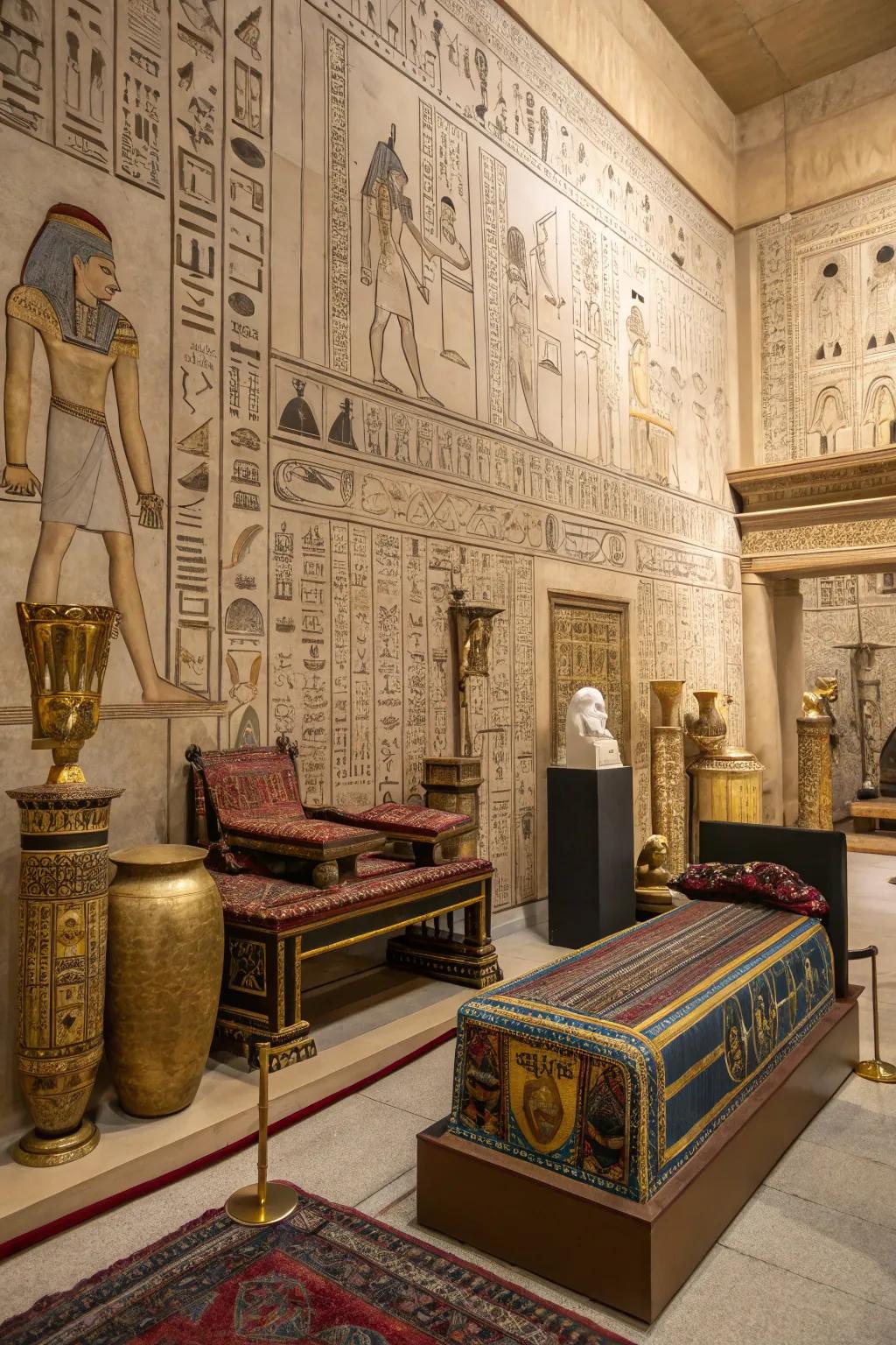 Hieroglyphic art turns walls into captivating story canvases.