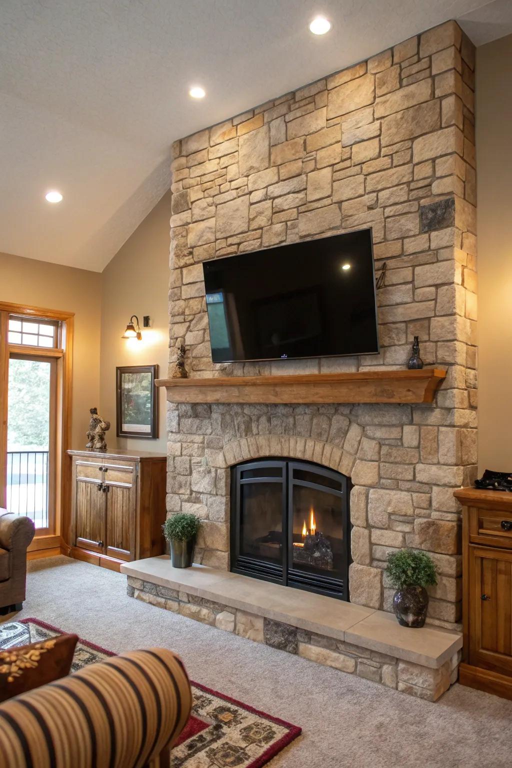 Contrast materials such as rock and timber for enhanced surface interest and visual attraction.