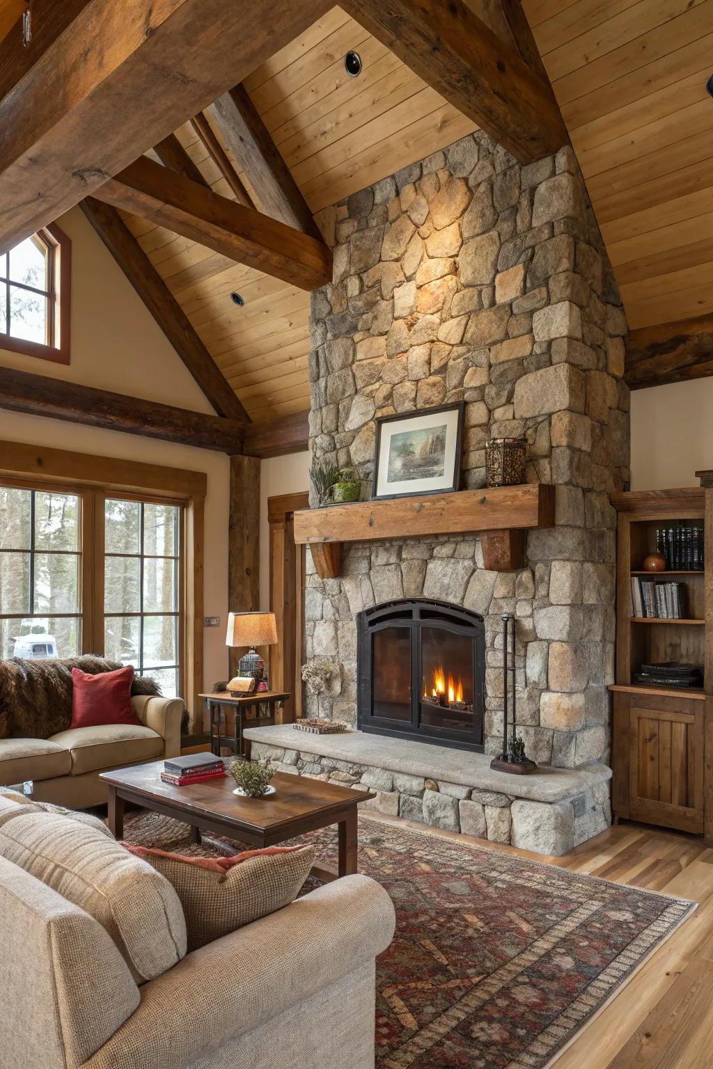 An earthy stone setting that brings the coziness of the countryside right into your home.