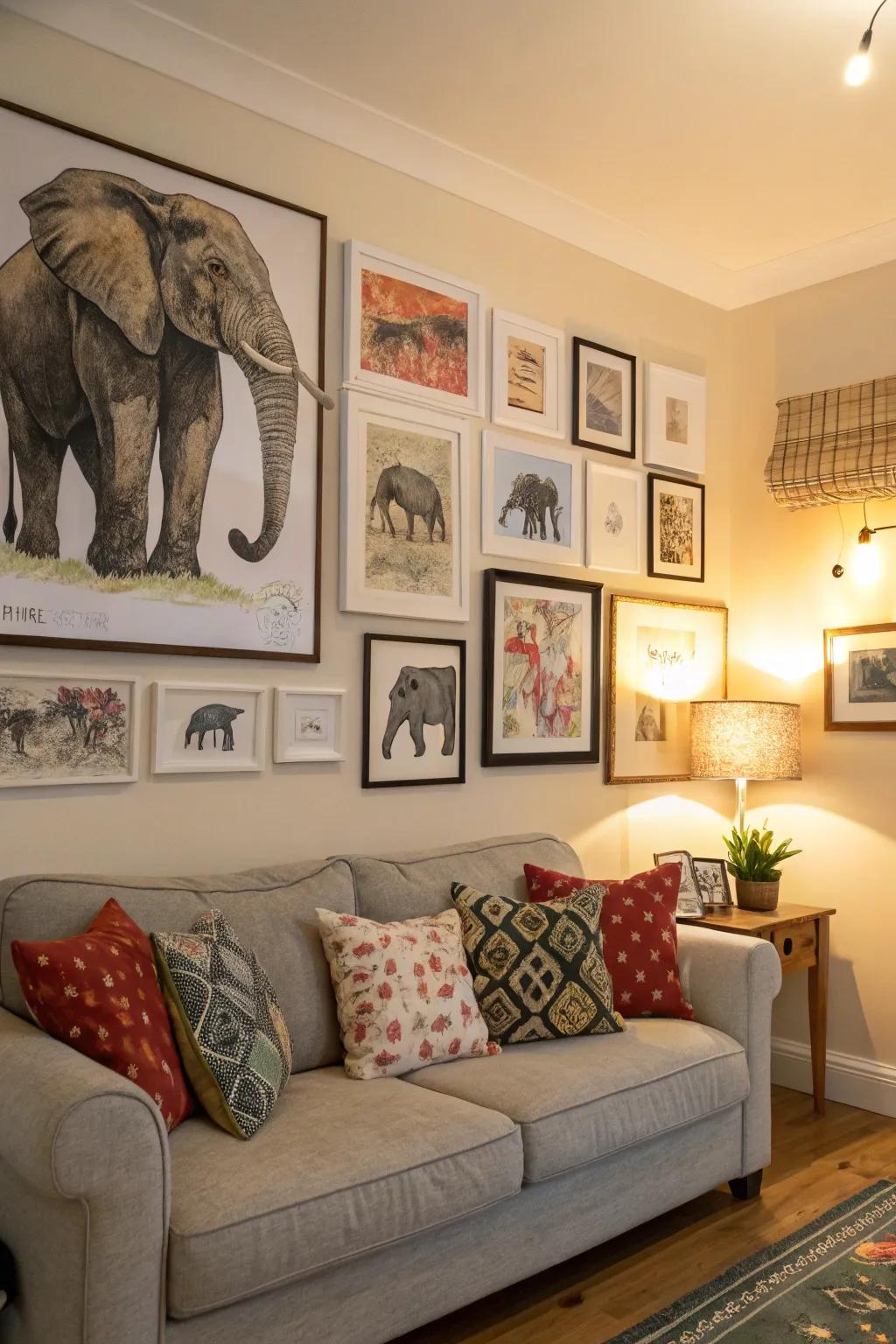 A collection display featuring pachyderm designs provides a distinct and intimate element to your aesthetic.