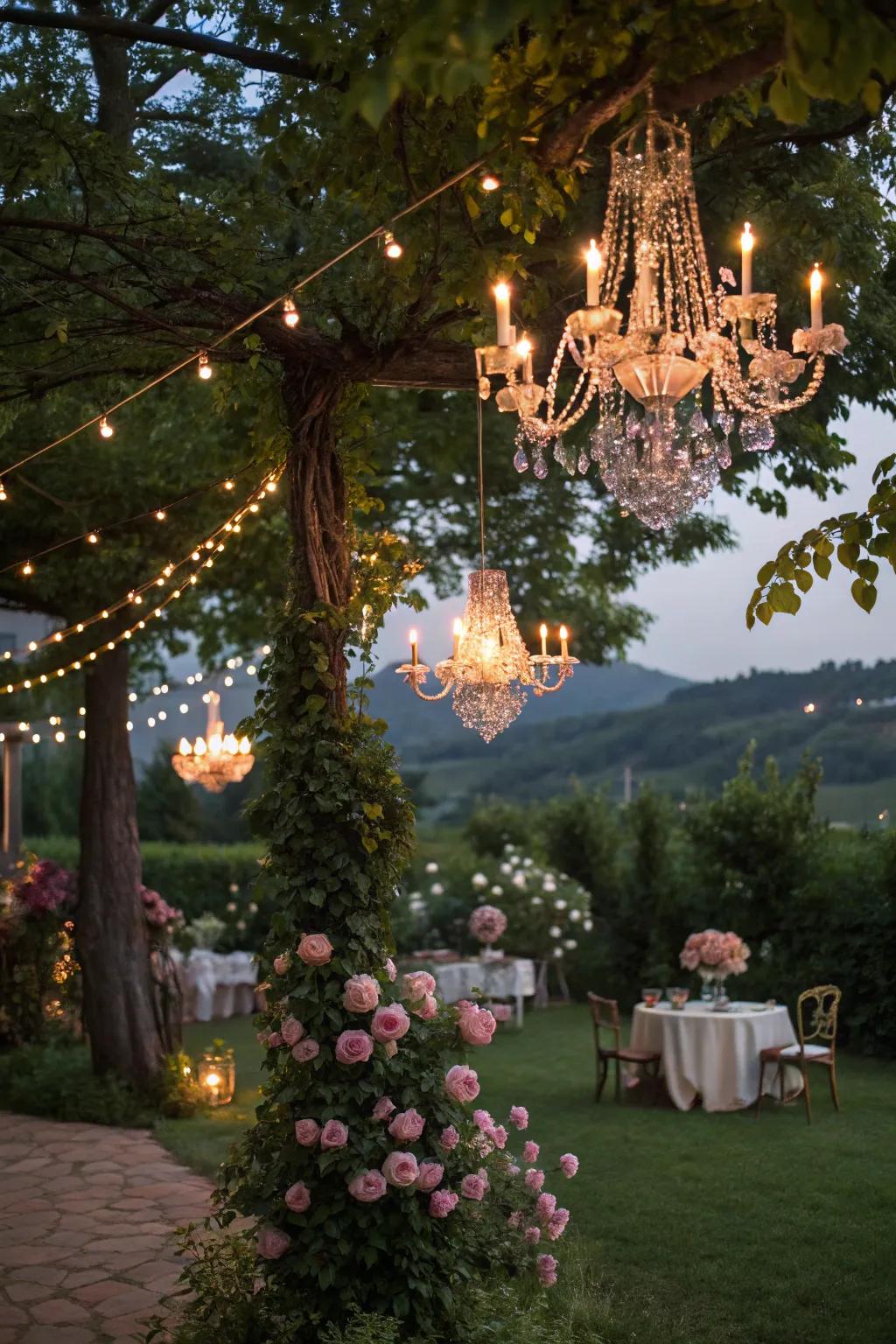 Charming illumination intensifies the enchanting atmosphere.