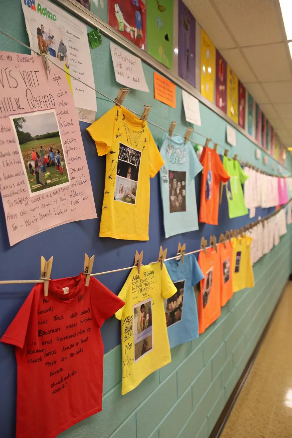 A heartwarming showcase of student memories on a clothesline.