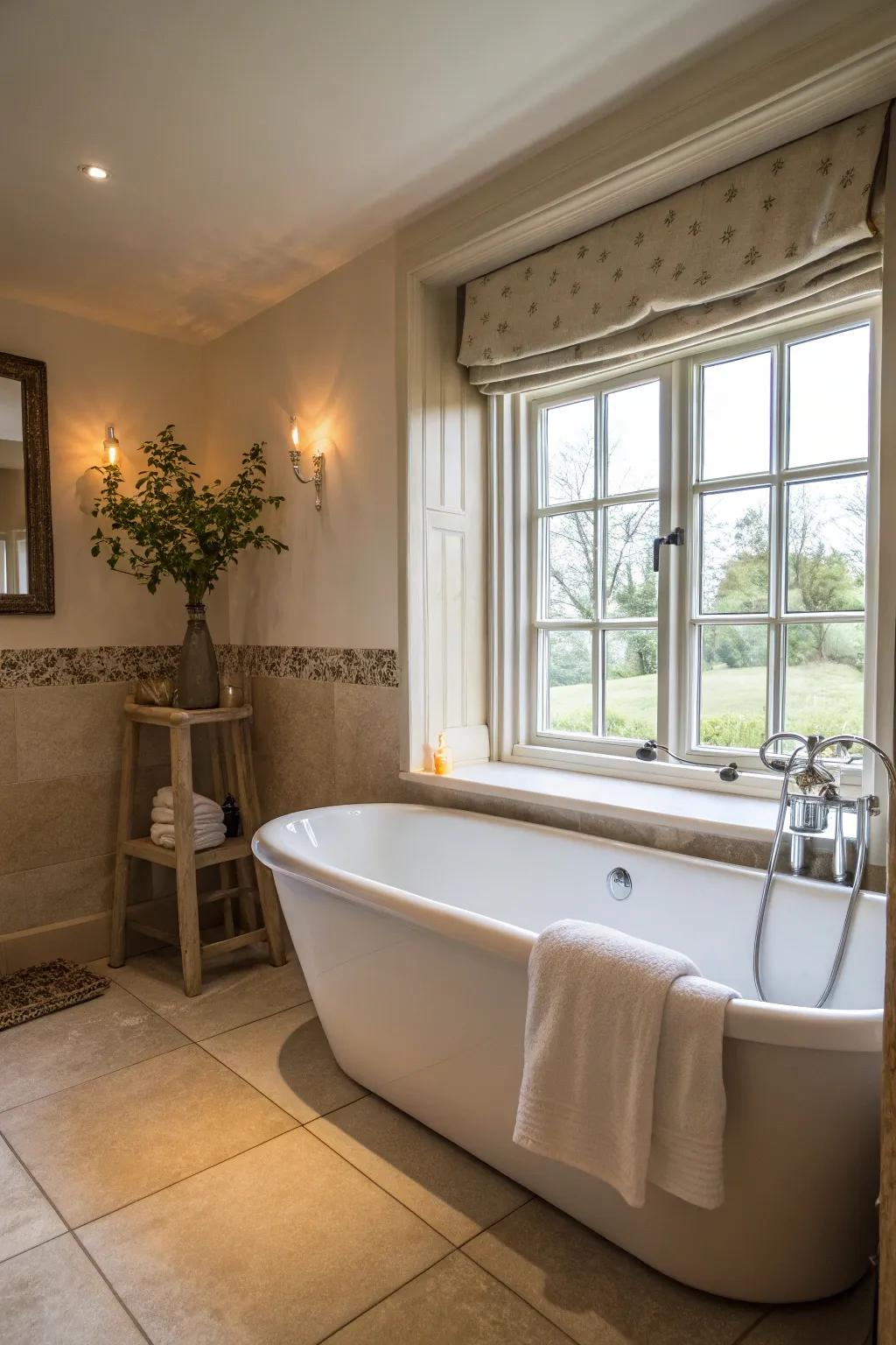 A stand-alone tub contributes opulence and appeal to this ensuite.