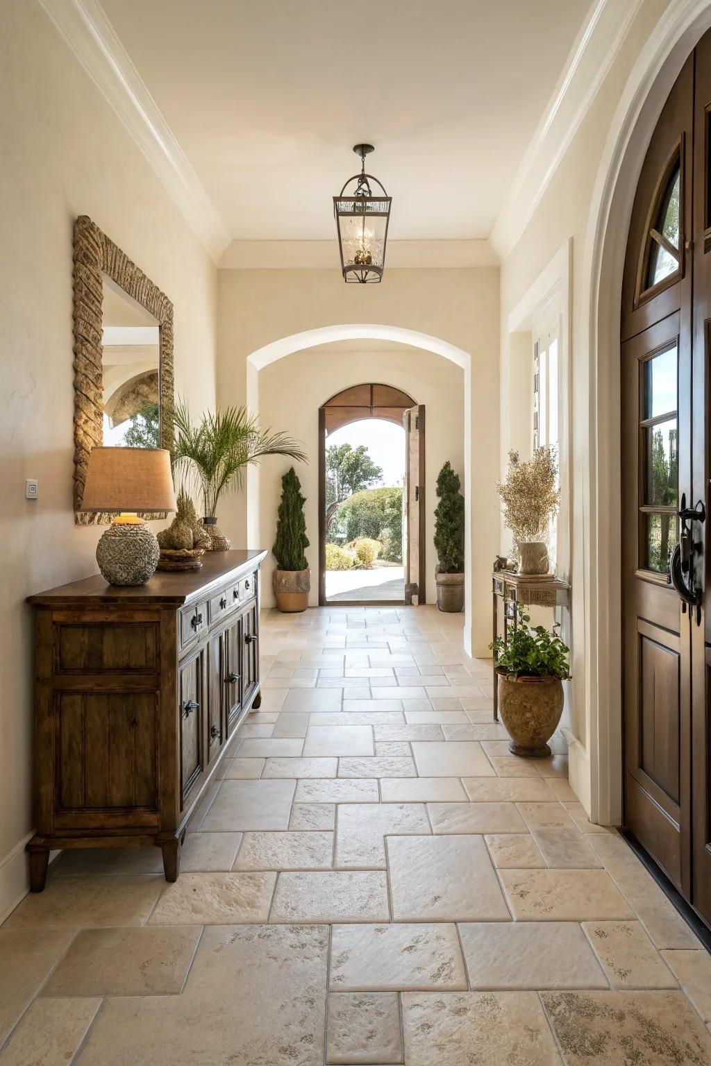 Understated hues establish an enduring foyer.