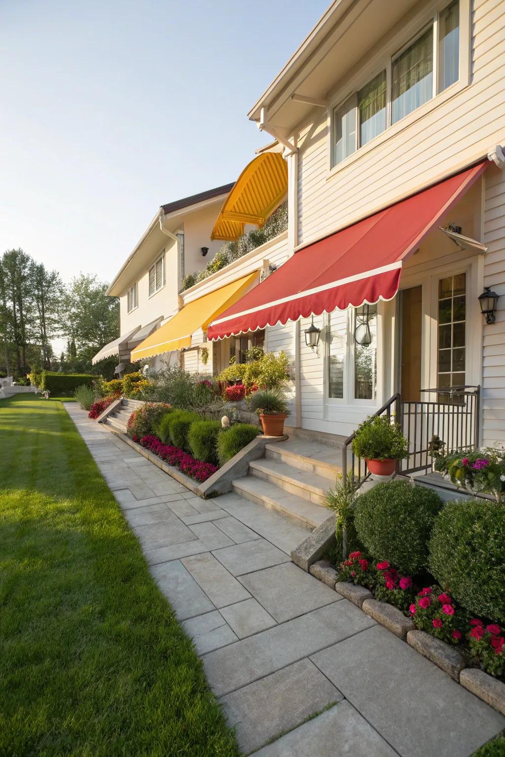 Vibrant adjustable fabric canopies, offering both practicality and style.